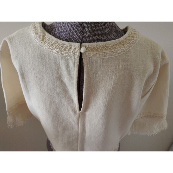 Boden Cream Linen Top Fringe Trim Crop Simple Luxury Boho Size 8 EUC - Picture 6 of 7